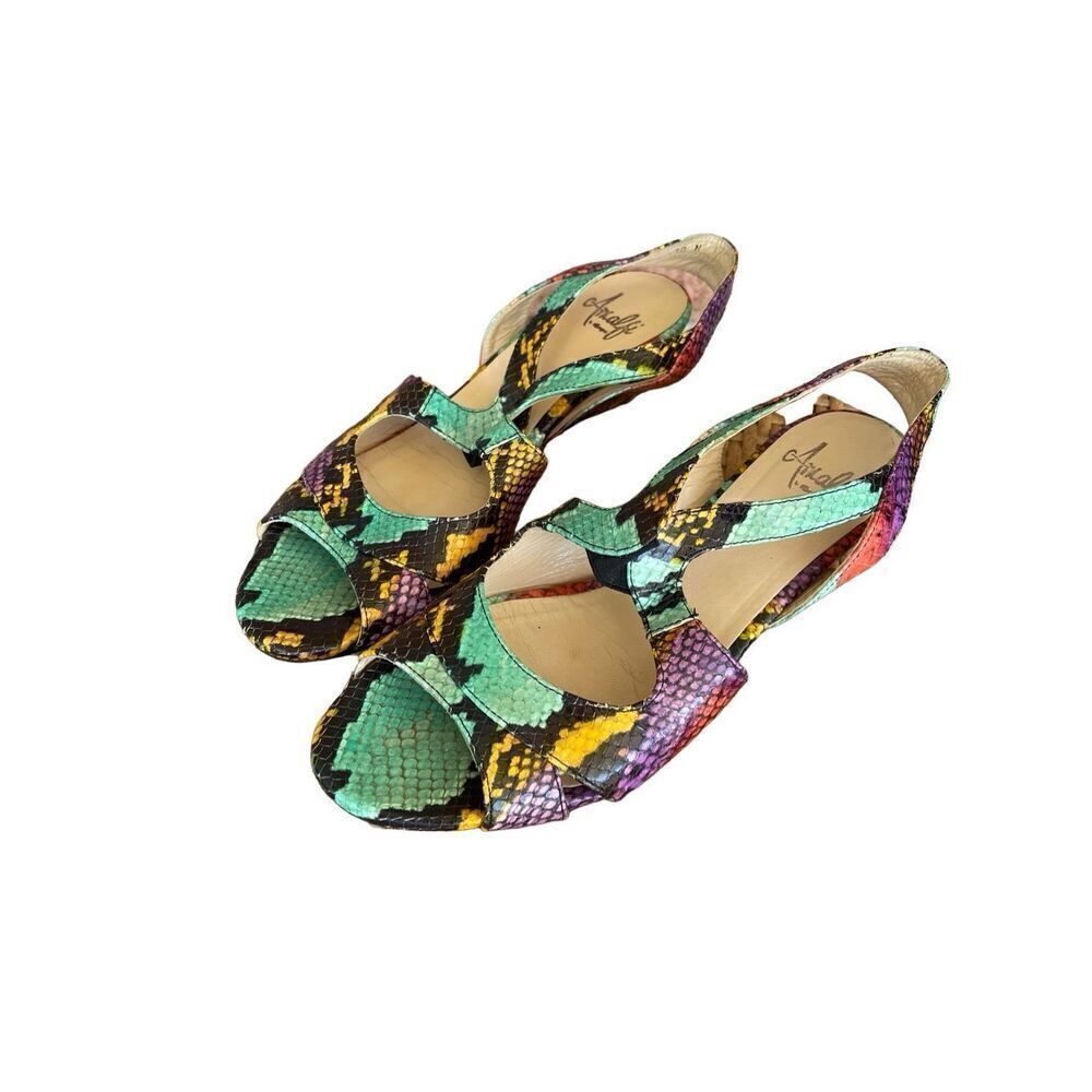 Amalfi by Rangoni Women's Multicolor Snakeskin Leather Open Toe Sandal Size 10